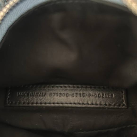 BALENCIAGA 
WOMEN'S LE CAGOLE XS SHOULDER BAG DENIM IN BLUE WITH CRYSTALS - Picture 10 of 14